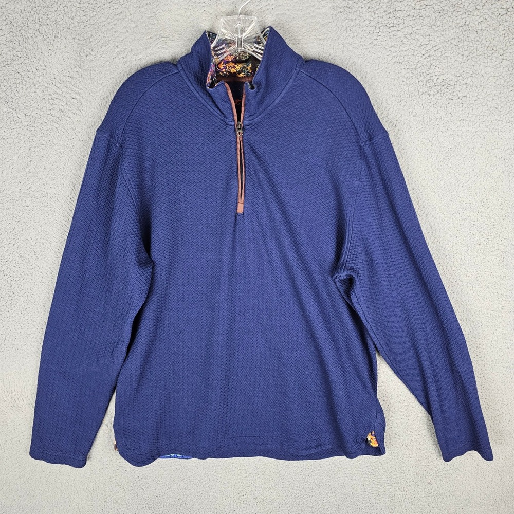 Robert Graham Pullover Mens XL Blue Classic Fit Quarter Zip Textured Paisley